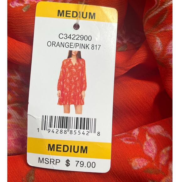 NWT Women's Vince Camuto Three Tier Orange Floral Print Flowy Boho‎ Dress Sz Med - Picture 4 of 12